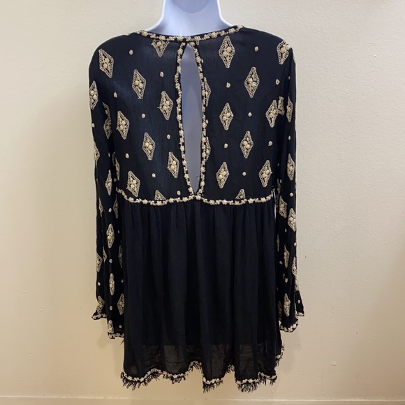 Free People Black White Boho Hi Low Mini Dress M - Picture 3 of 5